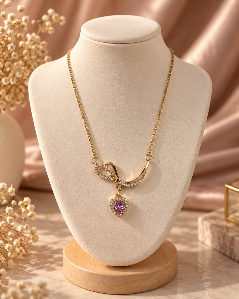 Anna Pink Heart Drop Necklace by House of Surè