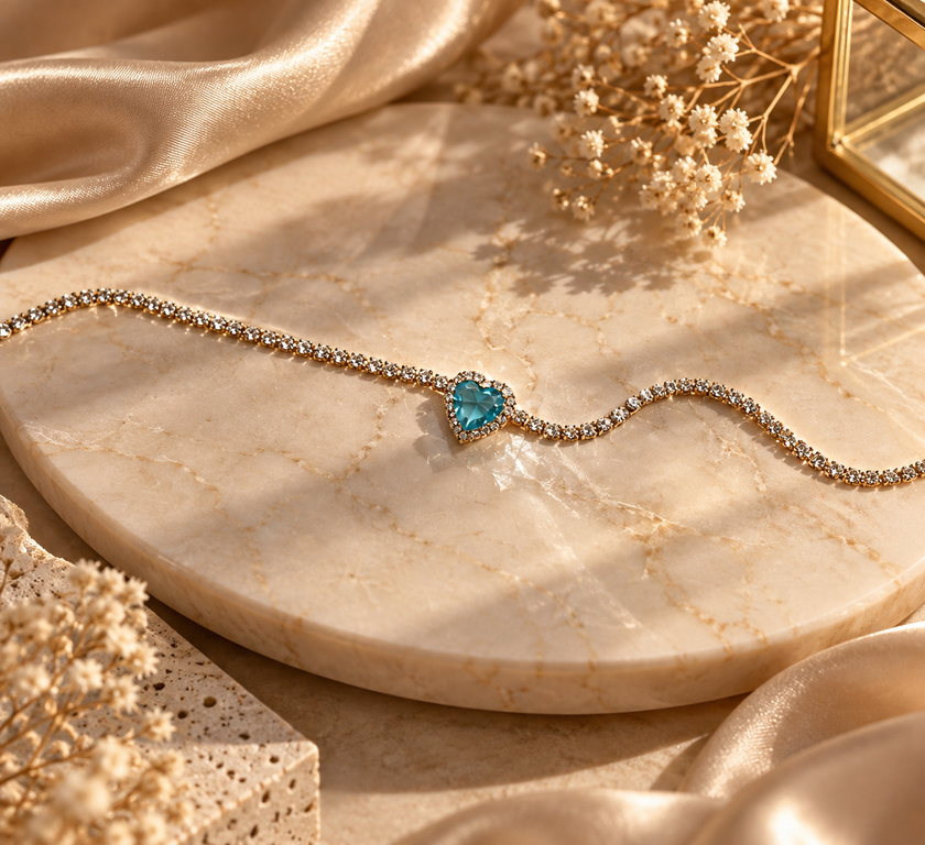 Beatrice Aqua Heart Bracelet by House of Surè