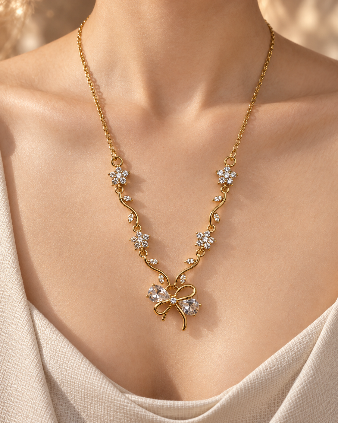 Beatrice Floral Bow Necklace by House of Surè