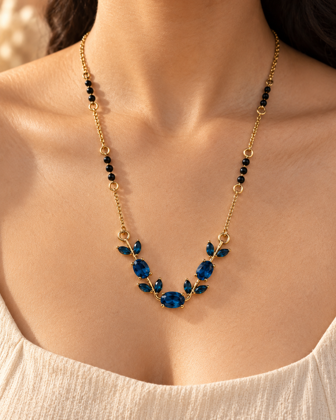 Elsie Blue Leaf Station Necklace by House of Surè
