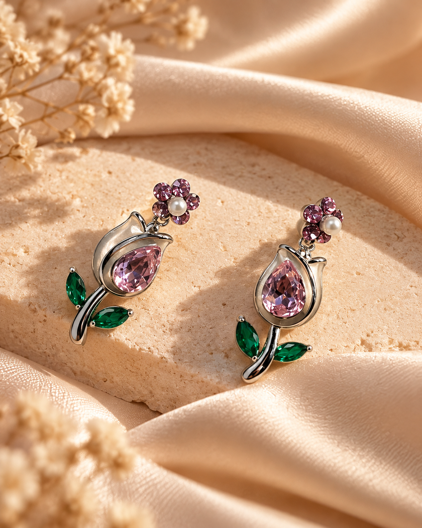 Margot Pink Tulip Drop Earrings by House of Surè