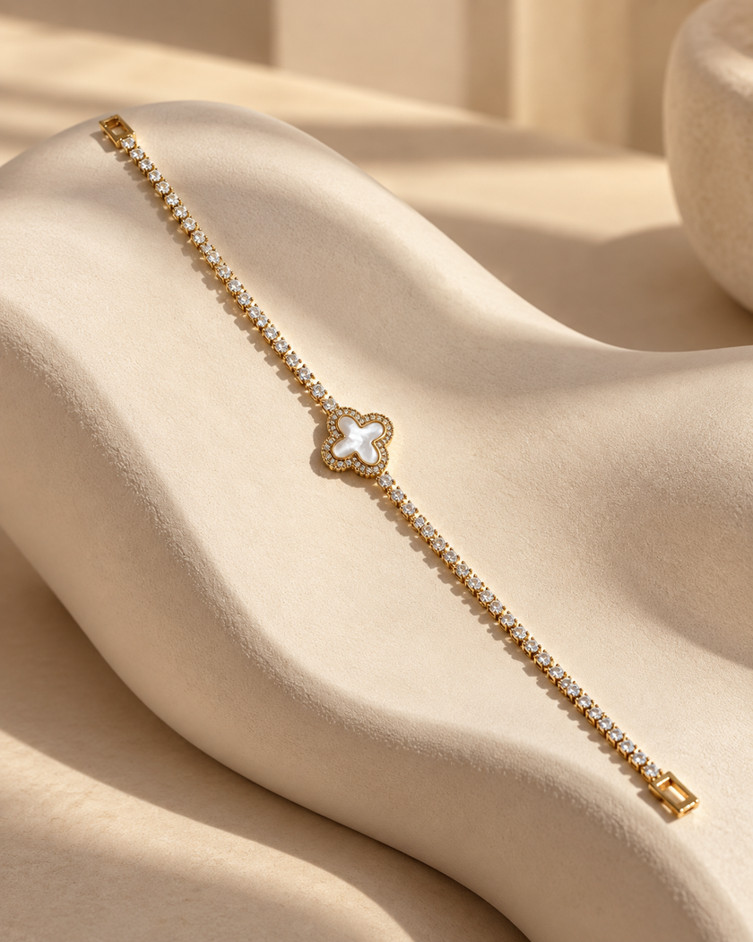 Pauline Mother of Pearl Clover Bracelet by House of Surè
