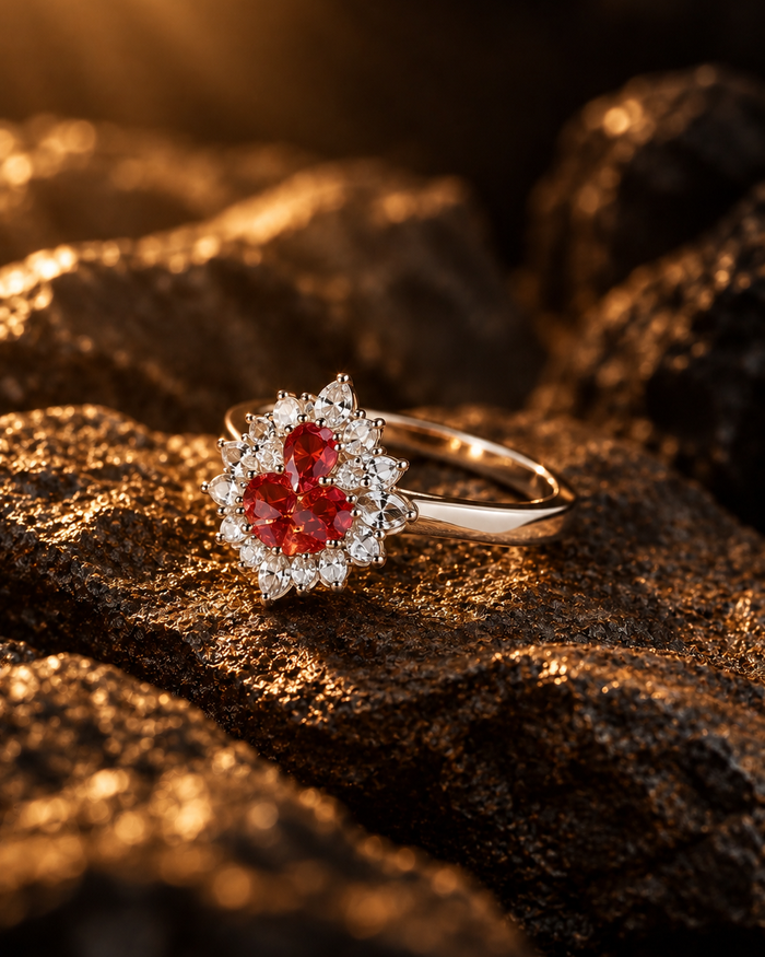 Rose Red Heart Halo Ring by House of Surè