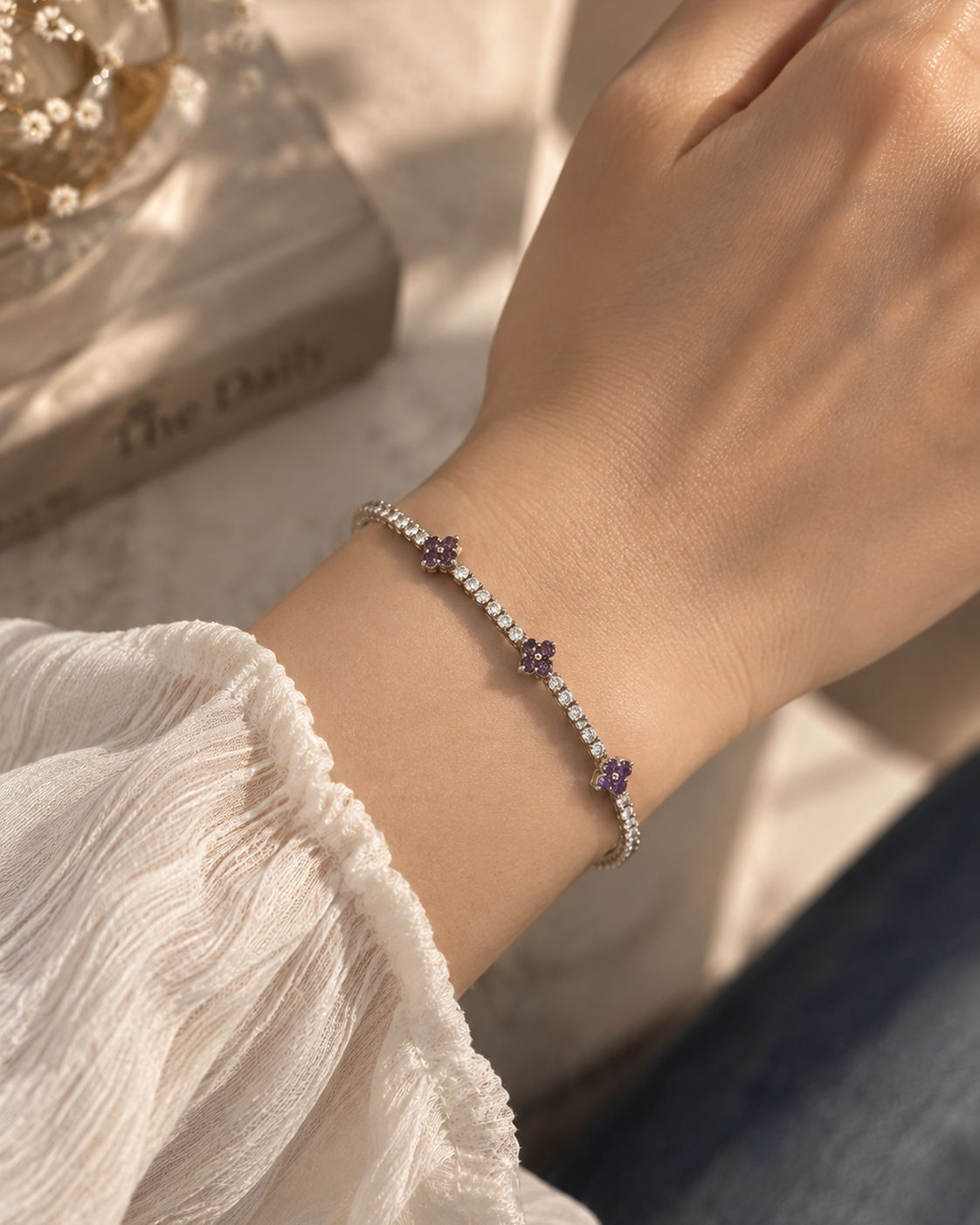 Amelie Purple Flower Tennis Bracelet by House of Surè