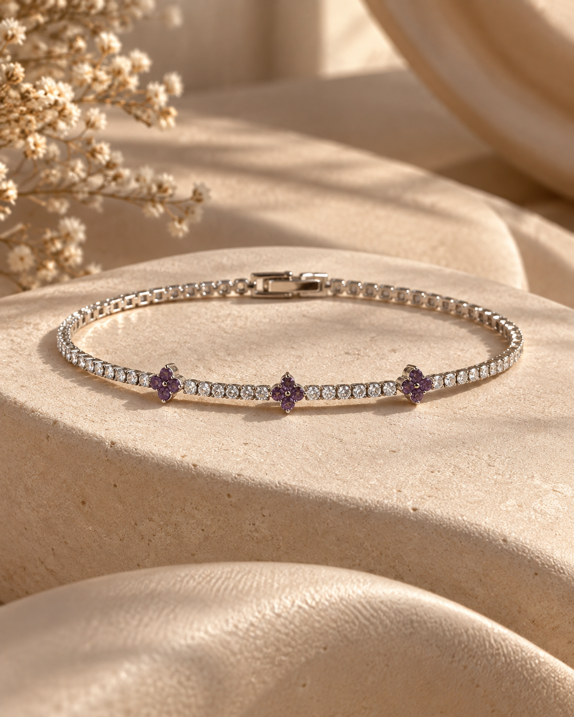 Amelie Purple Flower Tennis Bracelet by House of Surè