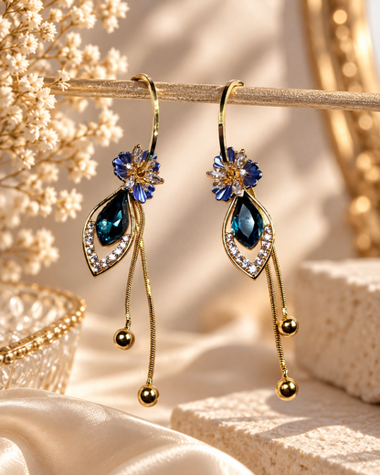 Anna Blue Navette Drop Earrings by House of Surè