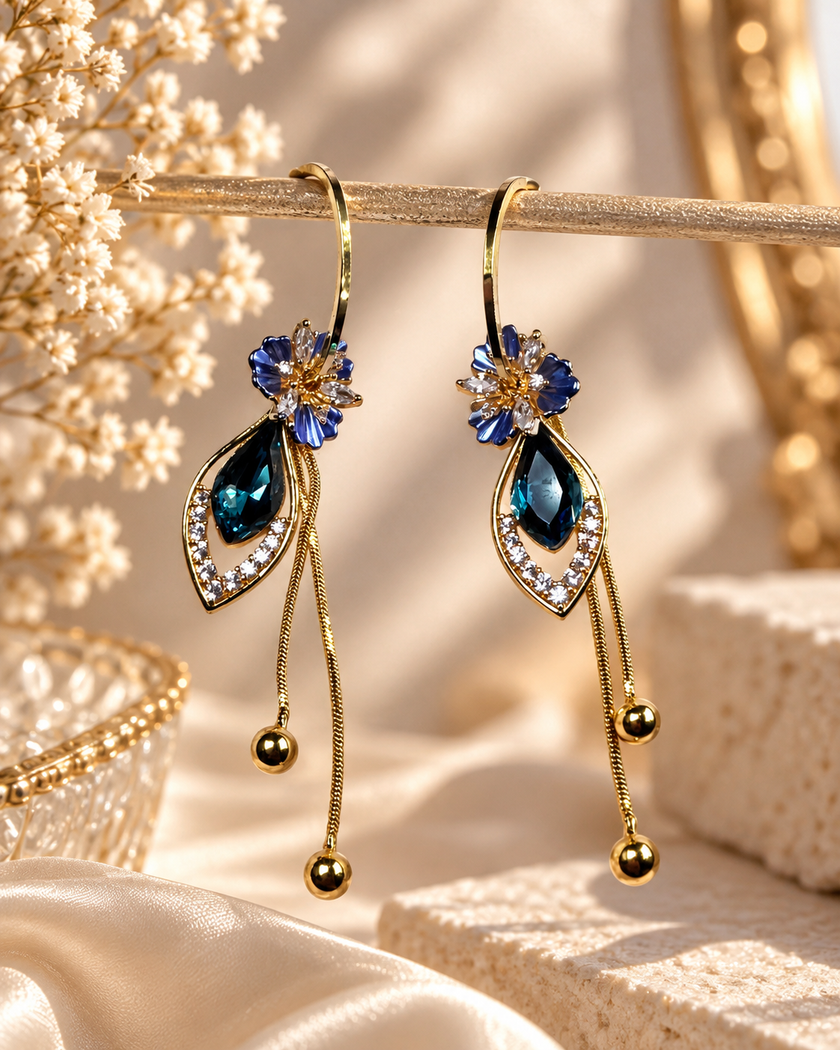 Anna Blue Navette Drop Earrings by House of Surè