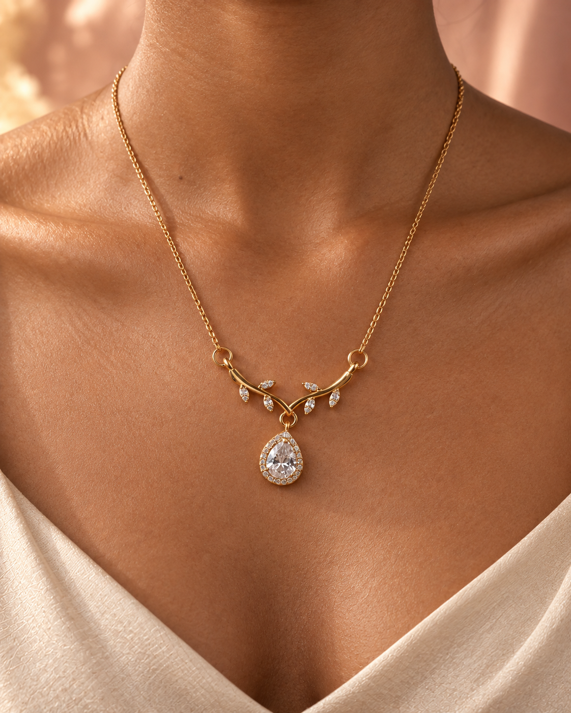 Celia Ribbon Teardrop Necklace by House of Surè
