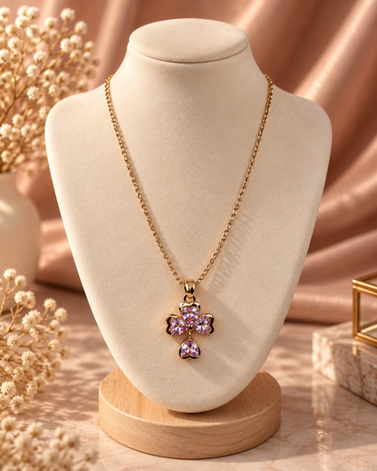 Edith Pink Flower Pendant Necklace by House of Surè
