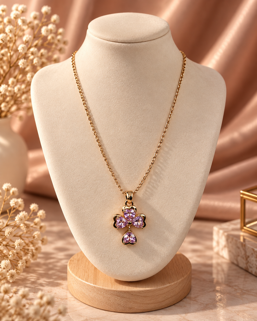 Edith Pink Flower Pendant Necklace by House of Surè