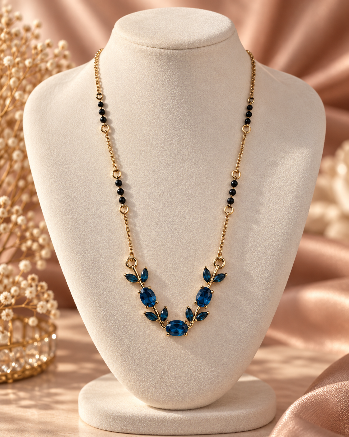 Elsie Blue Leaf Station Necklace by House of Surè