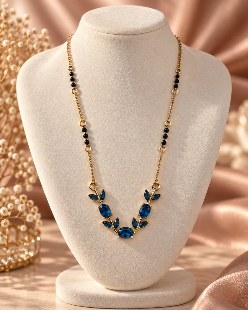 Elsie Blue Leaf Station Necklace by House of Surè