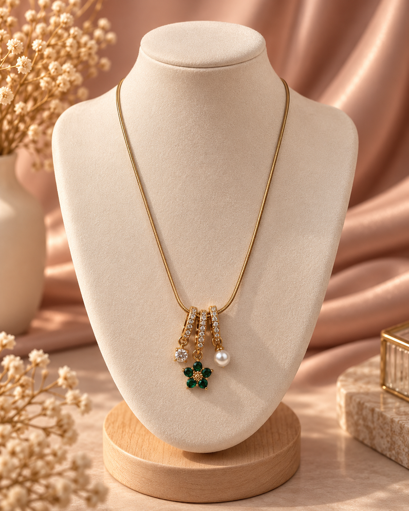 Emma Green Clover Charm Necklace by House of Surè