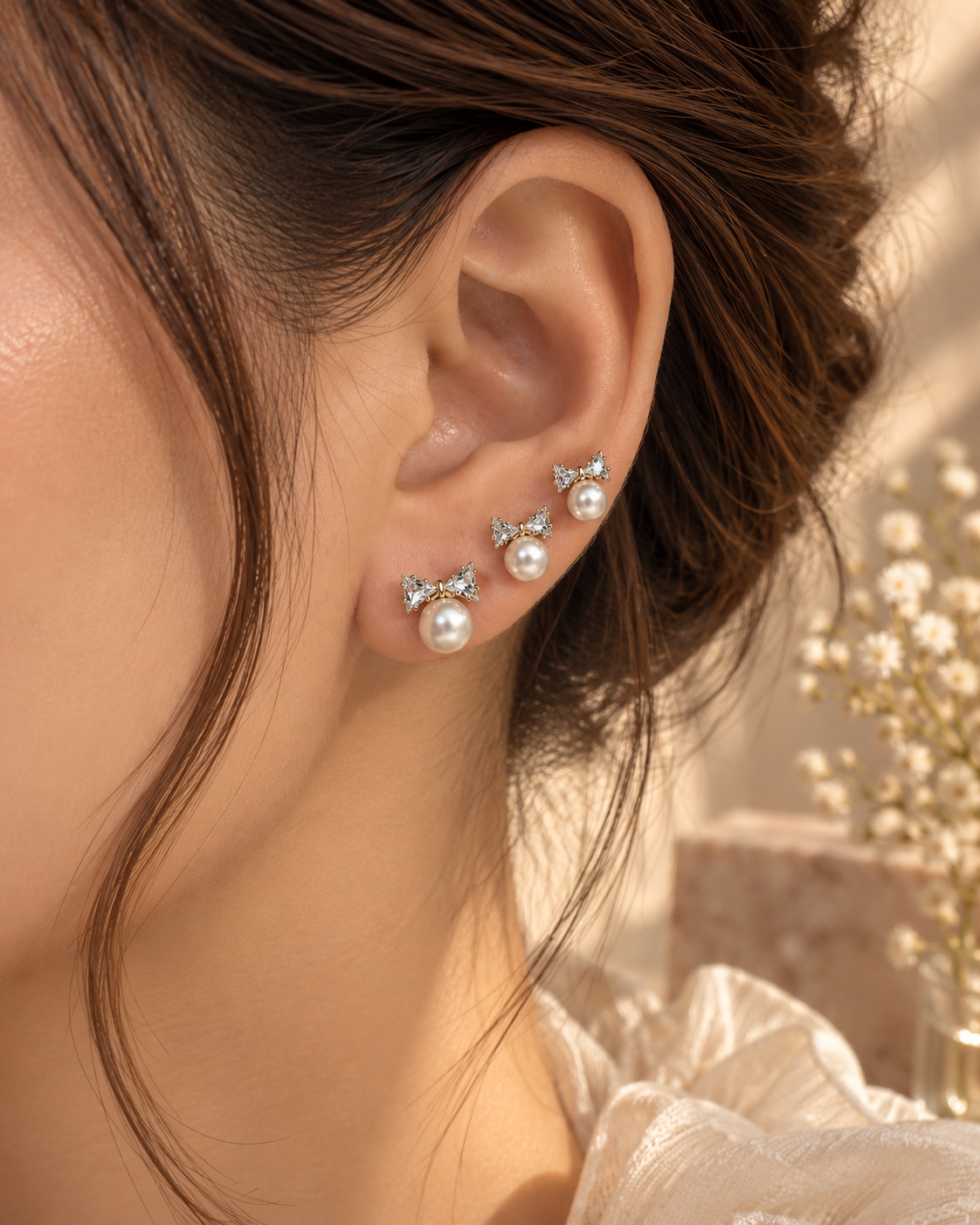 Emma Pearl and Bow Stud Set by House of Surè