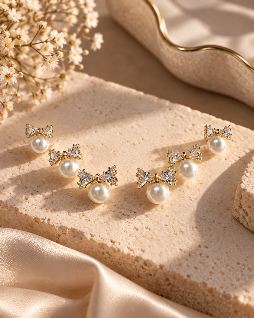 Emma Pearl and Bow Stud Set by House of Surè