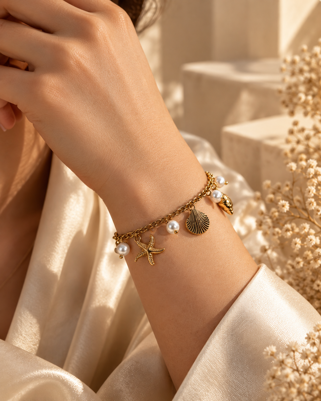 Grace Shell and Pearl Charm Bracelet by House of Surè