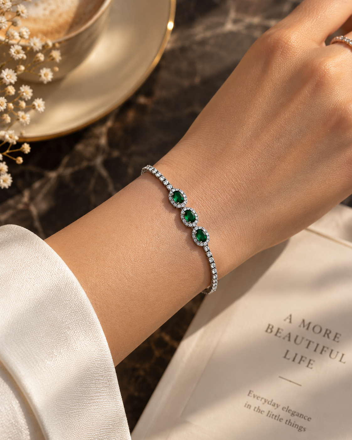 Iris Green Oval Station Bracelet by House of Surè