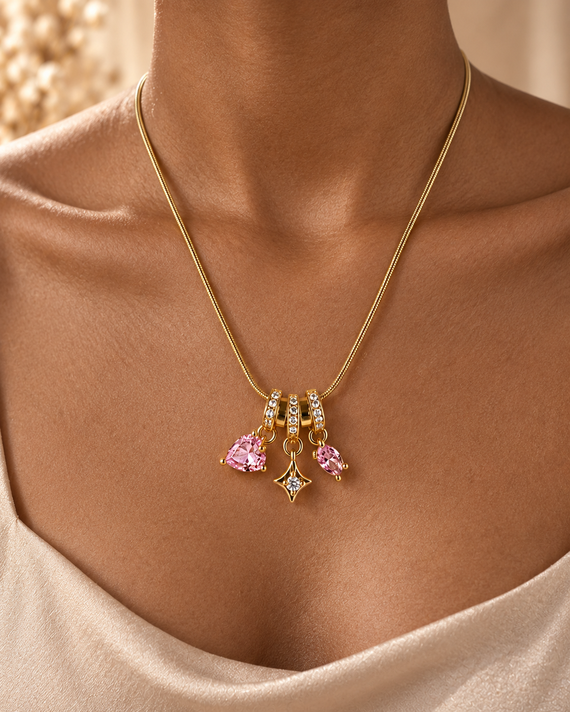 Jane Pink Cluster Necklace by House of Surè
