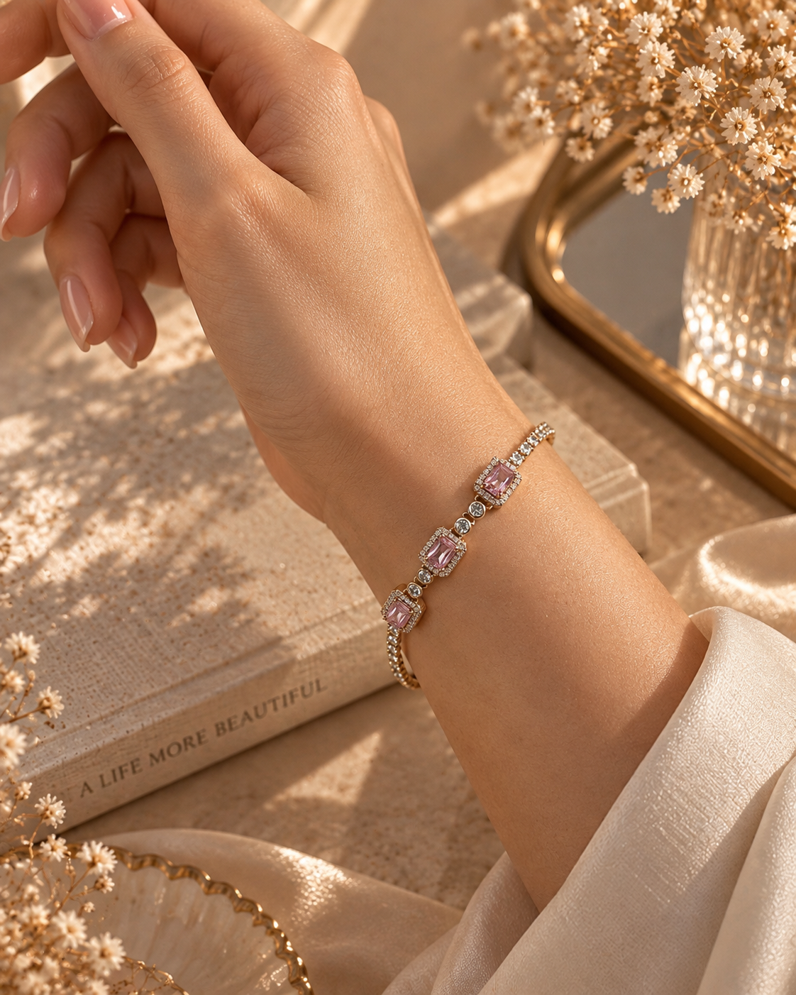 Jane Pink Stone Tennis Bracelet by House of Surè