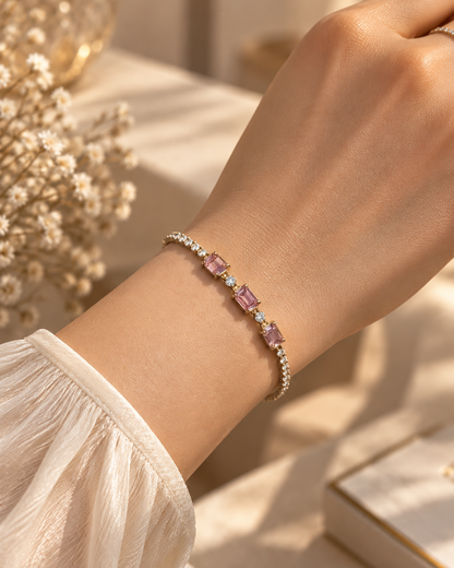 Lucie Pink Emerald Cut Tennis Bracelet by House of Surè