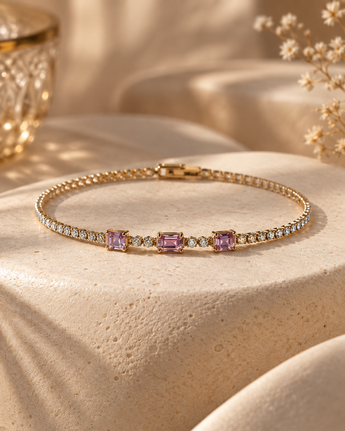 Lucie Pink Emerald Cut Tennis Bracelet by House of Surè