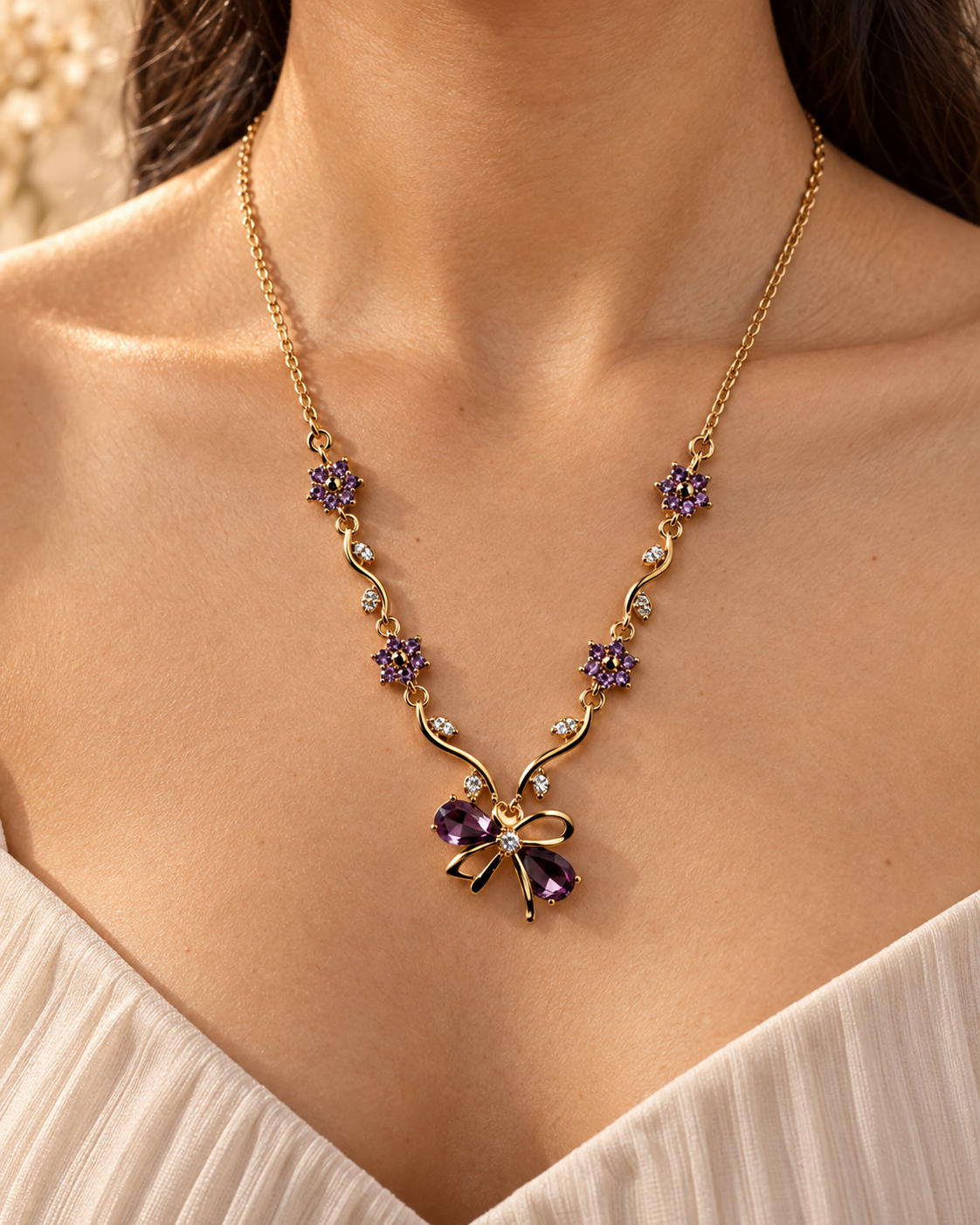 Margot Violet Bow Necklace by House of Surè