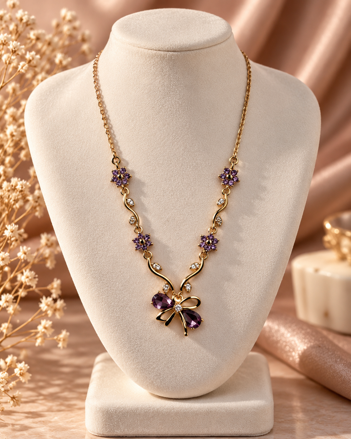 Margot Violet Bow Necklace by House of Surè