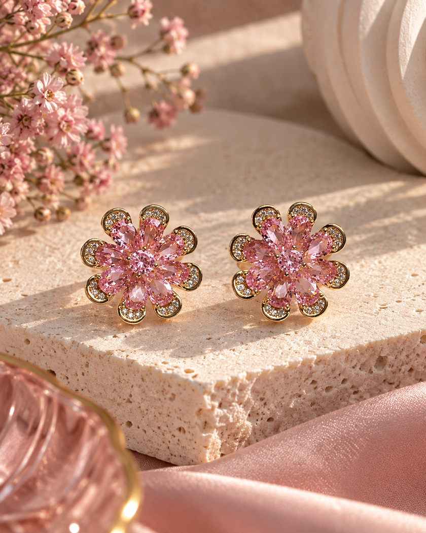 Marie Pink Petal Studs by House of Surè