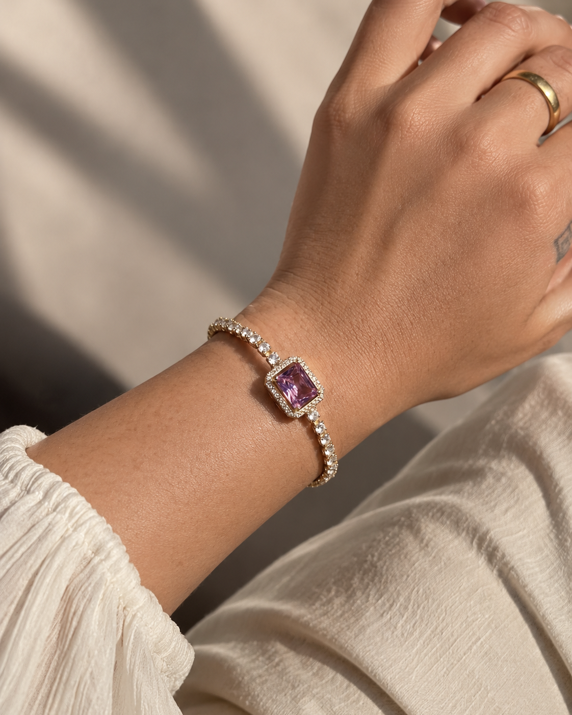 Odette Pink Square Halo Bracelet by House of Surè
