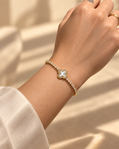 Pauline Mother of Pearl Clover Bracelet by House of Surè