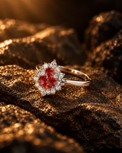 Rose Red Heart Halo Ring by House of Surè