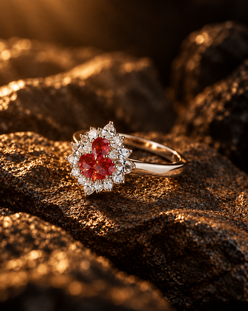 Rose Red Heart Halo Ring by House of Surè