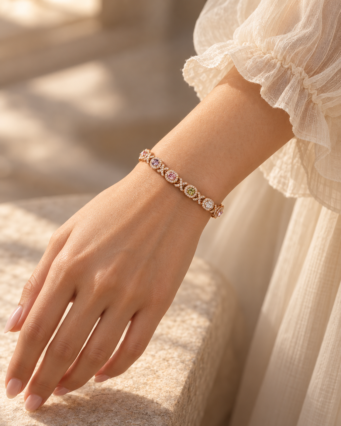 Sylvie Pastel Oval Halo Bracelet by House of Surè