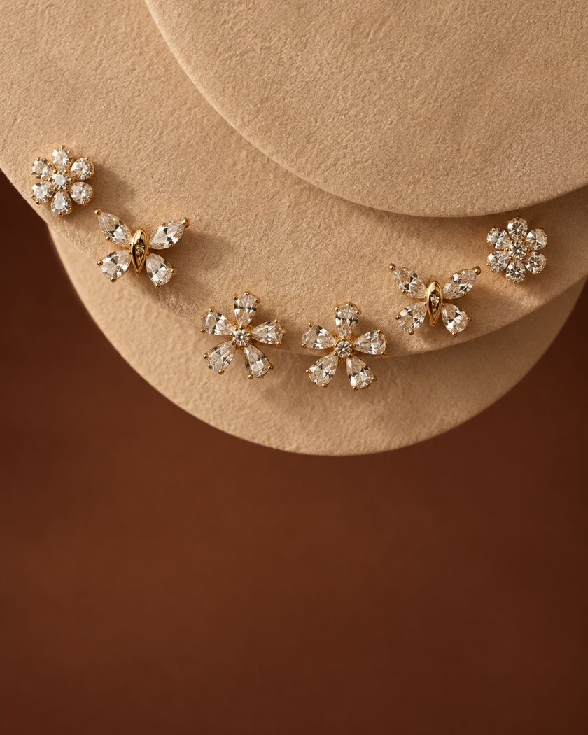 Violet Flower and Butterfly Stud Set by House of Surè